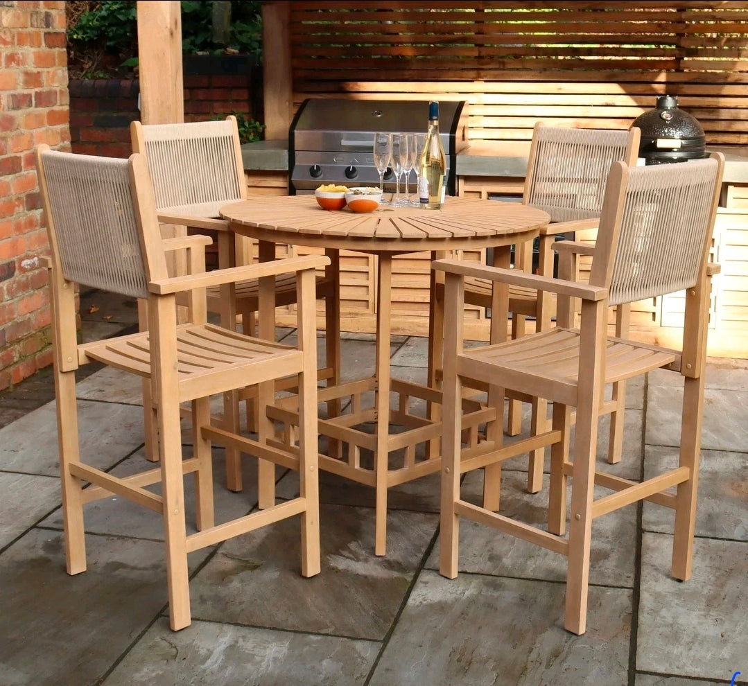 Royalcraft Roma Garden Bar Set with 4 Rope Bar Stools