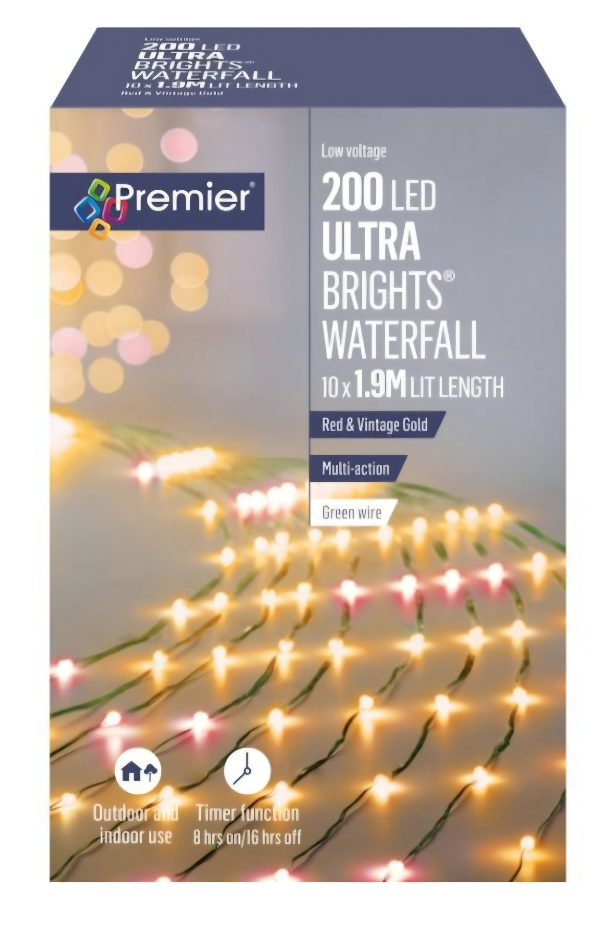Premier 200 LED Ultrabright Waterfall Red and Vintage Gold