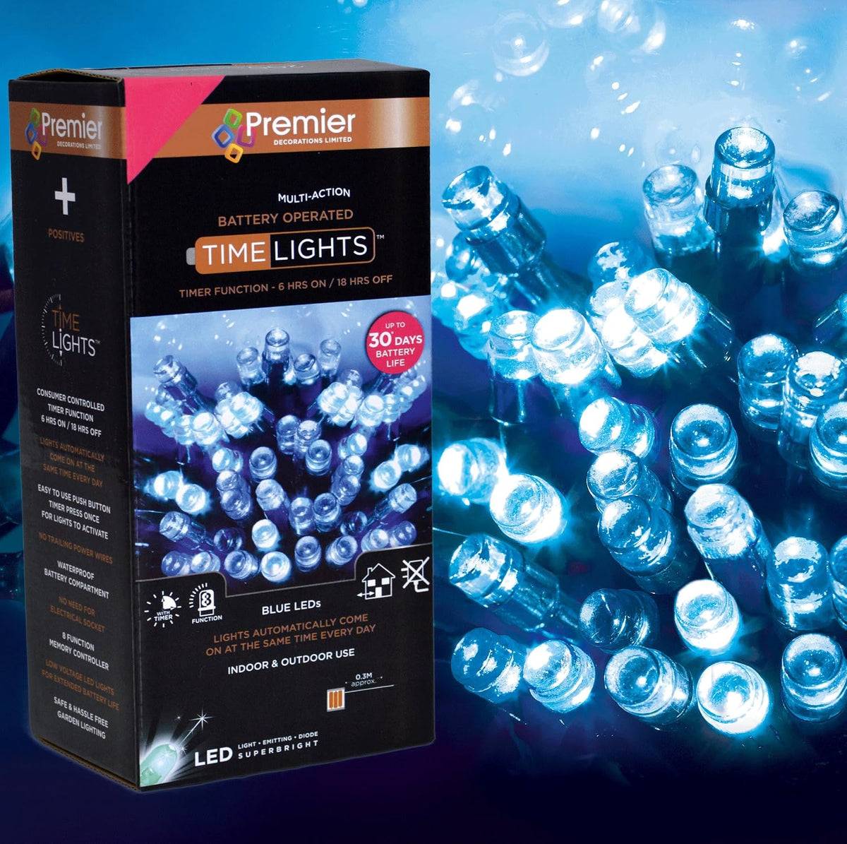Premier Christmas Time Lights 50 LED Lights - Blue