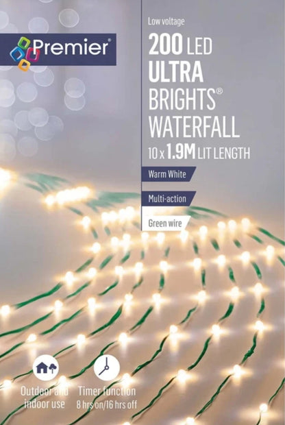 Premier 200 LED Ultrabright Waterfall Multi-Action Lights Warm White