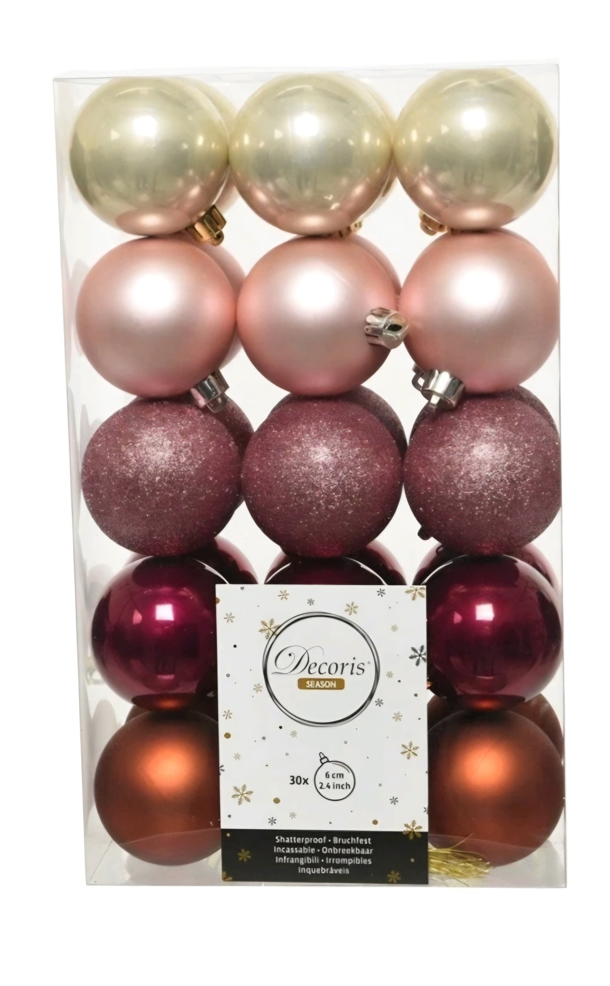 Kaemingk Christmas Bauble Blush Pink/Gold/Orange Mix 30PK