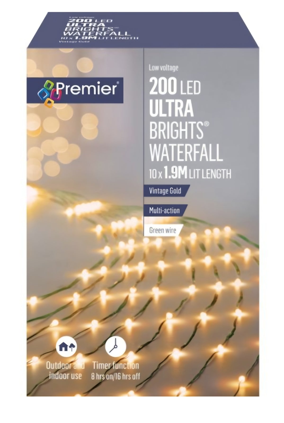 Premier 200 LED Ultrabright Waterfall Vintage Gold