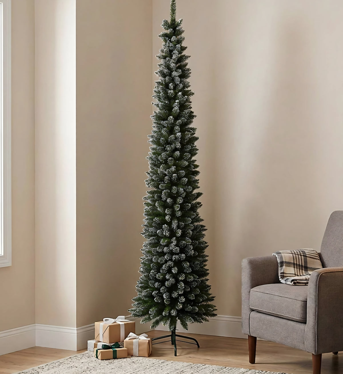 Premier 7ft Pencil Pine Snow Tipped Christmas Tree